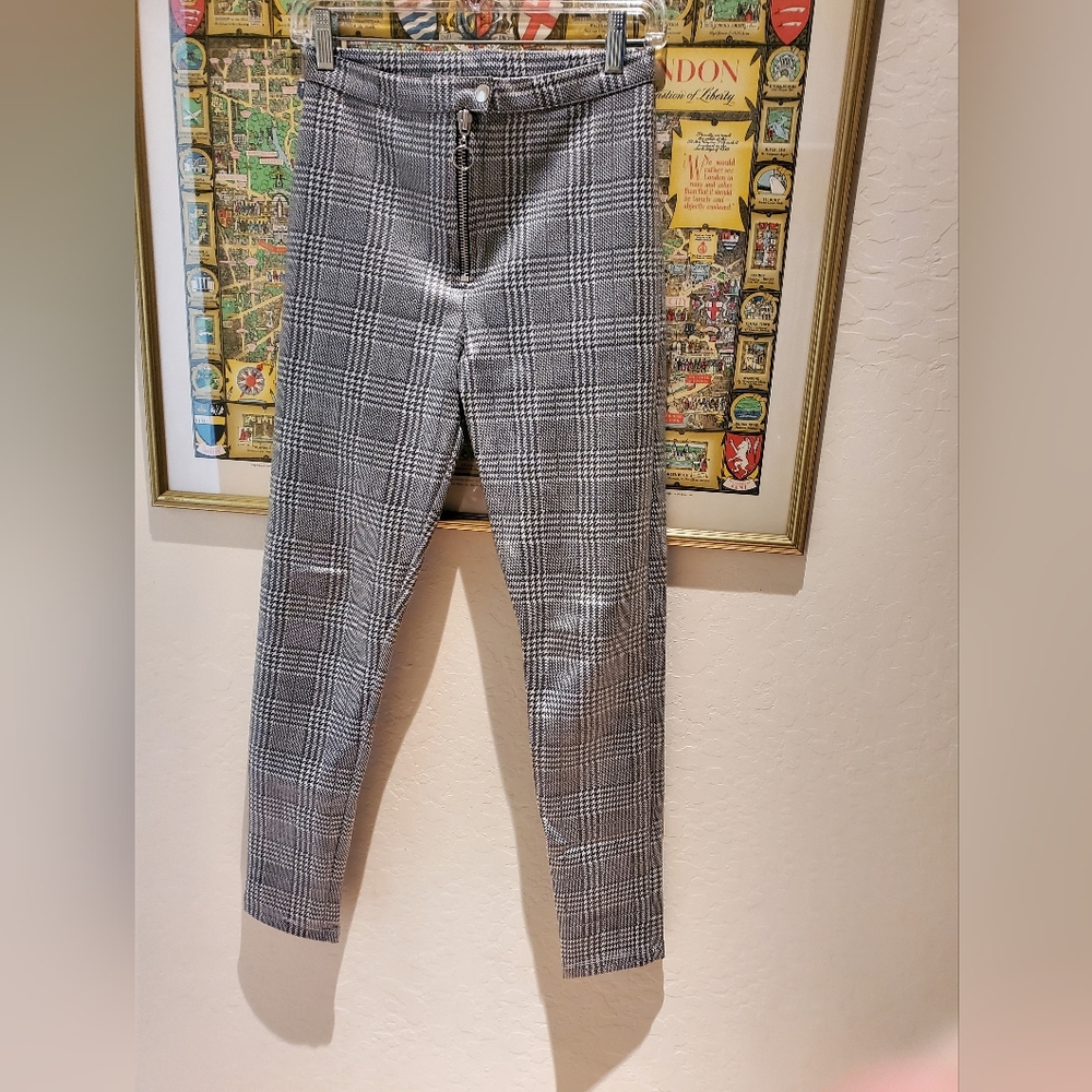 Topshop Nordstrom Houndstooth Black And White Faux Leather 1960s Vibe Pants  6